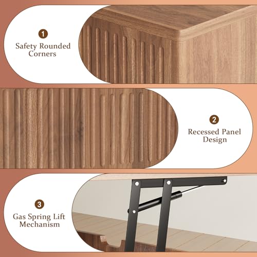 Coffee Table with Lifting Top,Wooden Fluted Coffee Table with Hidden Storage Space,2 Open Storage Compartments,Solid Wood Legs,Suitable for Living Room,Apartment,Office. (C-Lift Coffee Table-Walnut) - color: C-lift Coffee Table-walnut