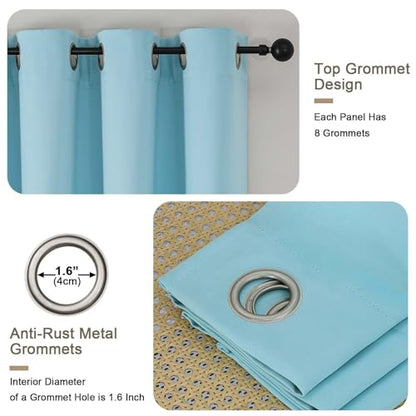 Blackout Curtains 84 Inches Long - Solid Thermal Insulated Thick Fabric Blackout Curtains for Bedroom, Grommet Soundproof Window Drapes, 2 Panels, Aqua, 2x52Wx84L Inches - color: Aqua, size: 52"W x 84"L (Pack of 2)