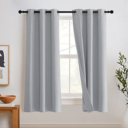 RYB HOME Soundproof Curtains 63 inches, 3 Layers 100% Blackout Curtains | Noise Reducing,Thermal Insulated,With Detachable Felt Liner,For Nursery Bedroom Kids Room,W42 x L63,Sliver Grey,2 Panels - color: Silver Grey, size: 42"W x 63"L (Pack of 2)