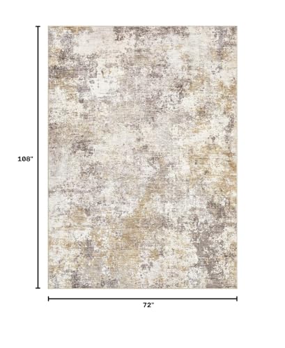 Nakagishi 6X9 Abstract Washable Area Rugs for Living Room-Golden Brown | Modern Non-Slip Silicone Backing Low Pile Soft Carpet for Bedroom Dining Decor for Families with Kids and Pets - color: Brown, size: 6' x 9' (Rectangular)