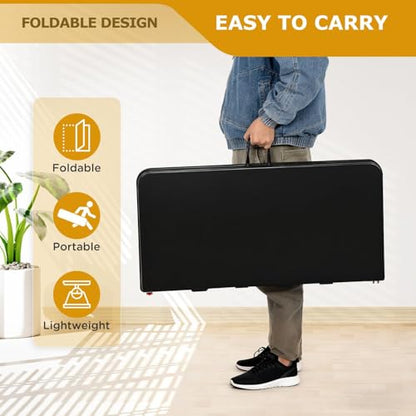 34" Folding Card Table, Heavy Duty Plastic Square Table - Portable Fold-in-Half w/Handle & Lock for Camping, BBQ, Party, Events, Black - size: 34‘’-Black