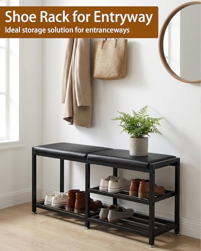 33“ Iron Shoe Rack Storage Bench for Entryway, Holds Up to 560lb | Space-Saving and Robust, Iron and Foam Padding Shoe Rack for Entryway, Front Door Entrances, Bathroom - size: 11.8 inches x 33.26 inches x 16.5 inches