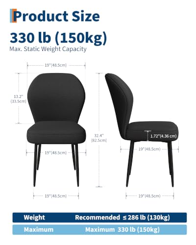Garvee Linen Dining Chairs Set of 4, Modern Fabric Upholstered Kitchen Side Chairs with Metal Pegs, Black - color: Black, size: Set of 4
