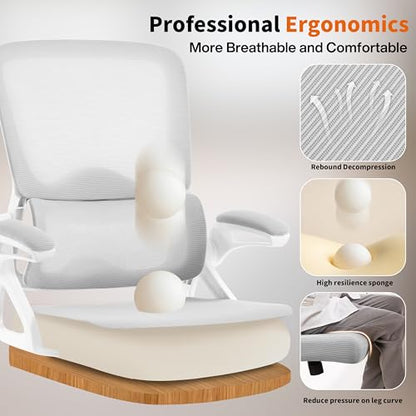 Ergonomic Office Chair,Mesh Office Chair with Lumbar Support,Mid Back Desk Chair with Flip-up Arms,400 lbs Comfy Computer Chair for Home Office (Light Grey) - color: Light Grey
