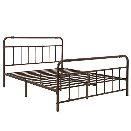 VASAGLE Metal Headboard and Footboard, Pipe Frame, No Box Spring Needed Platform, Under-Bed Storage, Industrial Vintage Style, Queen Size, Brown URMB034BR - size: Queen (U.S. Standard), style: 14 Inch