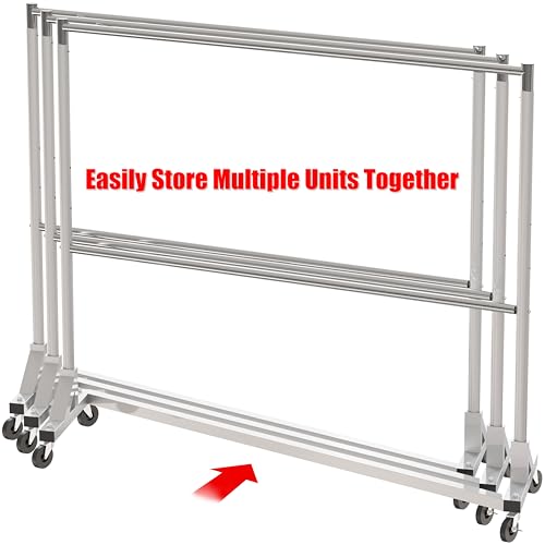 Simple Houseware Commercial Grade Z-Base Double Rod Garment Rack, Silver | 600Lb Load with 63" Extra Long Bar, Adjustable Middle Bar
