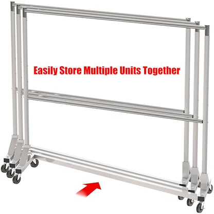 Simple Houseware Commercial Grade Z-Base Double Rod Garment Rack, Silver | 600Lb Load with 63" Extra Long Bar, Adjustable Middle Bar
