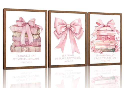 Wow NEW ART Pink Bow And Book Canvas Wall Art Set of 3, 12x16In Wood Framed | Coquette Trendy Preppy Cute Girl Posters Prints Wall Decor, Book Lovers Gifts for Girls Room Apartment Living Room Bedroom - color: Pink book bow, size: 16L" x 12W"