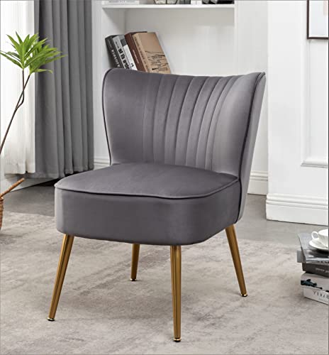 Container Furniture Direct Modern Velvet Accent Chair for Living Room, Bedroom, or Entryway, Stylish and Comfortable Armless Design with Metal Legs, Grey - color: Grey