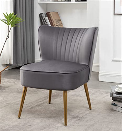 Container Furniture Direct Modern Velvet Accent Chair for Living Room, Bedroom, or Entryway, Stylish and Comfortable Armless Design with Metal Legs, Grey - color: Grey