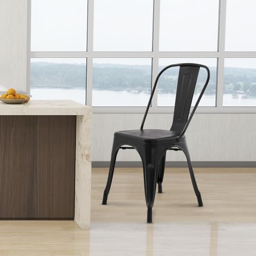 Dopinmin Modern Black Metal Dining Chairs Set of 4, Stackable, Indoor/Outdoor Patio Chairs, 18' Seat Height - color: Black