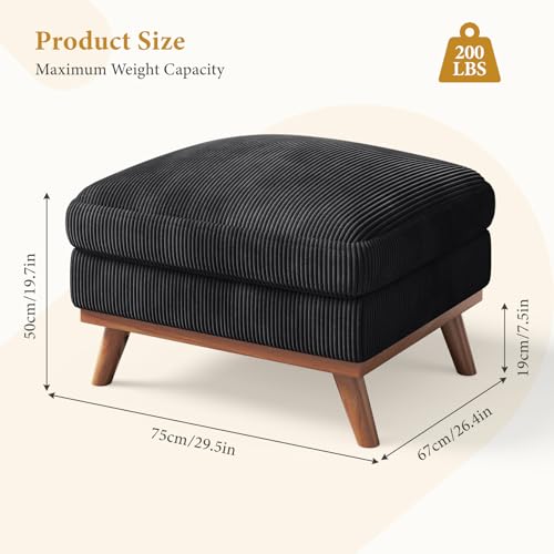 Vesgantti Large Ottoman for Modular Sofa, 29.5" Corduroy Ottoman with Spring Cushion, Rectangle Foot Rest for Couch, Entrance Footstool with Wood Legs, Footstool for Living Room, Bedroom, Black - color: 29.5" - Ottoman Black
