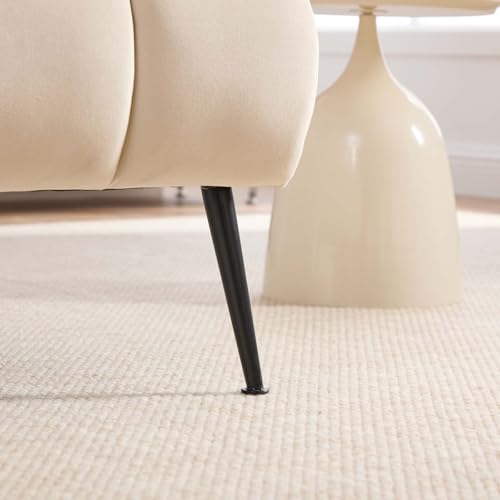 Velvet Slipper Chair, Armless Upholstered Accent Chair with Black Metal Legs, Modern Lounge Chair for Living Room, Bedroom, Office & Reading Nook (Beige+Metal) - color: Beige+metal