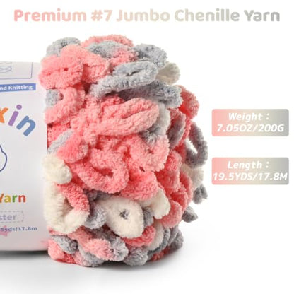 Super Soft Loop Yarn for Finger Knit, 3 Pack of 7.05oz/19.5yds Each, Chunky Blanket Yarn for Hand Knitting, #7 Jumbo Chenille Yarn, Fluffy Baby Blanket Yarn for Crochet Amigurumi (3 Pink Mix) - color: 3 Pink Mix