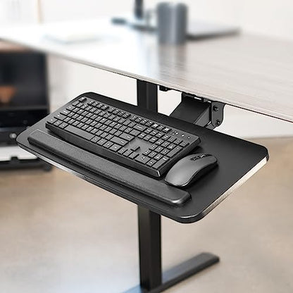 VIVO Adjustable Computer Keyboard & Mouse Platform Tray Ergonomic Under Table Desk Mount Drawer Underdesk Shelf (MOUNT-KB03B) | Adjustable Computer Keyboard and Mouse Platform, Ergonomic Under Table Desk Mount Drawer, Full Swivel - color: Black