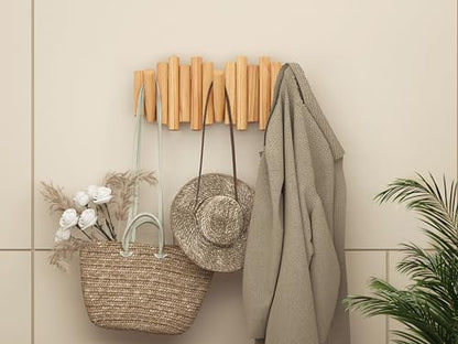 Folding Wall Coat Rack - entryway Hooks foldable - Wooden Coat Rack Wall Mount - modern Wall Mounted Coats Rack - Coat Hanger Walls Mount Coat Racks - folding coat hooks for Key bag clothes towels - color: Natural