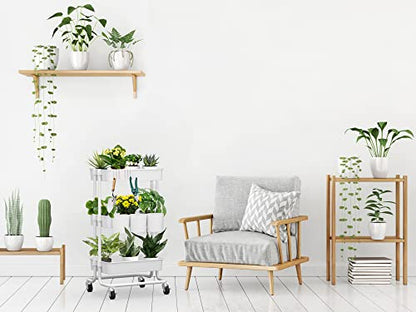 3-Tier Rolling Storage Organizer with 3 Small Baskets - Mobile Utility Cart with Caster Wheels (White)