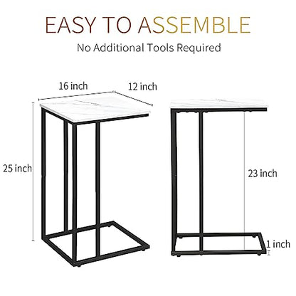 C Shaped Side Table Set of 2, Marble End Table for Sofa and Bed, Couch Table That Slide Under, Snack Side Table for Living Room, Bedroom or Small Spaces, White and Black - color: Black