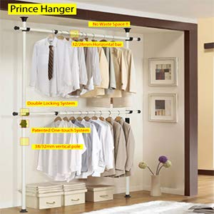 PRINCE HANGER Heavy Duty Adjustable Garment Rack – One Touch System for Easy Assembly, 352 LBS Load Capacity, Freestanding Metal Wardrobe Closet Rack Ivory (Width Adjustable, PHUS-0023) - color: Ivory