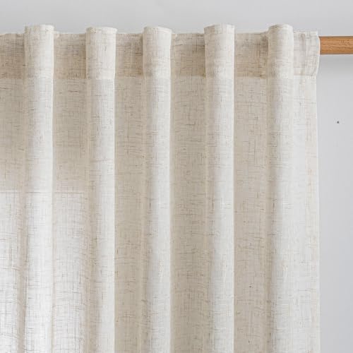 MYSKY HOME Linen Curtains for Living Room, Natural Semi Sheer Curtains & Drapes 84 inches Length 2 Panels Set Farmhouse Country Boho Style Back Tab Draperies for Sliding Glass Door, 50" Wide, Linen - color: Linen, size: 50"W x 84"L (Pack of 2)