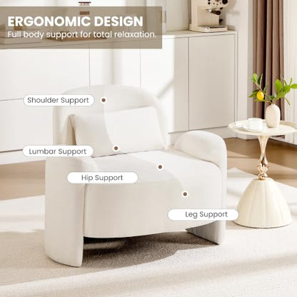Accent Chair for Living Room, Modern Chenille Fabric Lounge Reading Sofa Chair with Lumbar Pillow, Upholstered Arm Chairs for Bedroom, Office, Beige - color: Beige