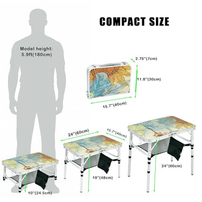 Small Folding Camping Table, 2ft Portable Picnic Table Aluminum 24" x 16", 3 Adjustable Heights Lightweight Dining Table for RV, Picnic, Beach (Sunflower) - color: Sunflower