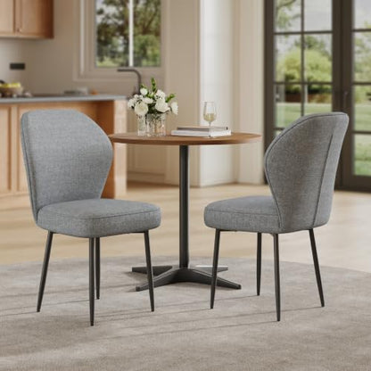 Garvee Linen Dining Chairs Set of 2, Modern Fabric Upholstered Kitchen Side Chairs with Metal Pegs, Grey - color: Grey, size: Set of 2