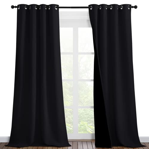 NICETOWN Extra Long Truly Blackout Drapes for Hall and Villa, 46-inch Width Each Panel, 102-inch Length, Black, 2 Pieces, 100% Blackout Window Curtain Panels with Black Lined for Night Shift Worker - color: Black, size: 46"W x 102"L (Pack of 2)