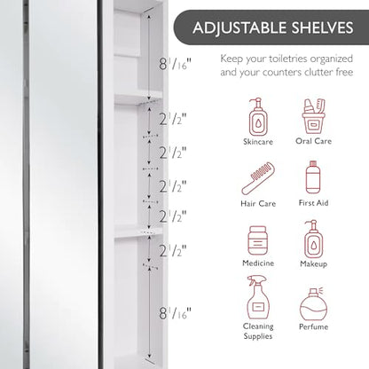 Design House Cyprus Medicine Cabinet, 3 Frameless Mirrored Doors, 2 Adjustable Shelves, Pre-Assembled, Surce or Recess-Mounted, White, 36.3 in. W x 4.4 in. D x 30.1 in. H, 590265 | Adjustable Shelves, Wall Mount, Contemporary/Modern, Wood, Bath, 590265 -