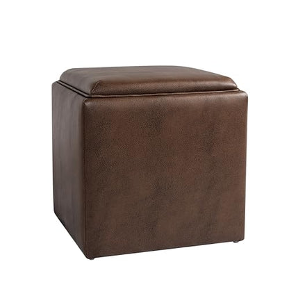 HomePop 17.5" Storage Ottoman with Tray Top - Brown Faux Leather - color: Brown Faux Leather