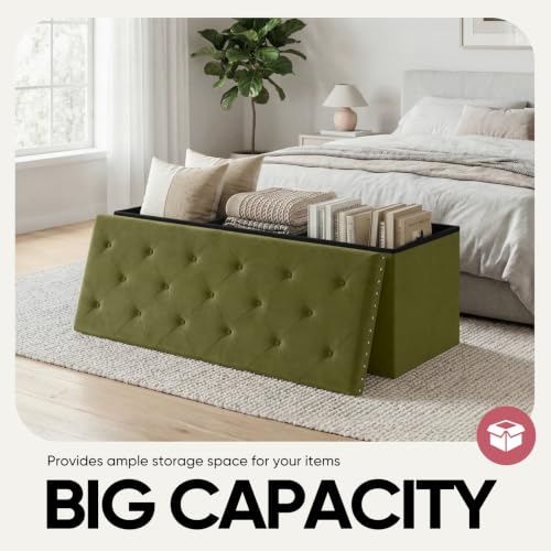 43 Inches Velvet Storage Ottoman Bench, Folding Upholstered Ottoman with Storage for Bedroom Living Room, 140L Capacity - color: Ovile