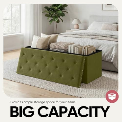 43 Inches Velvet Storage Ottoman Bench, Folding Upholstered Ottoman with Storage for Bedroom Living Room, 140L Capacity - color: Ovile