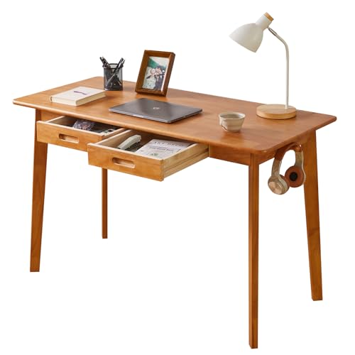 Aibiju Wooden Computer Desk with Drawer and Hanging Rod, Modern Minimalist Style PC Laptop Computer Workbench with Solid Wood, 47" Home Office Work Table, Cherry Wood Color YD-WD03N - color: Cherry Wood Color, size: Length 47 in