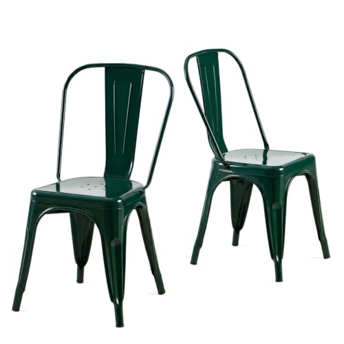 Stackable Metal Dining Chairs Set of 2, Emerald Green | Emerald green steel chairs with 330 lb capacity for kitchens, dining rooms, cafes, restaurants and covered patios. - color: Emerald Green