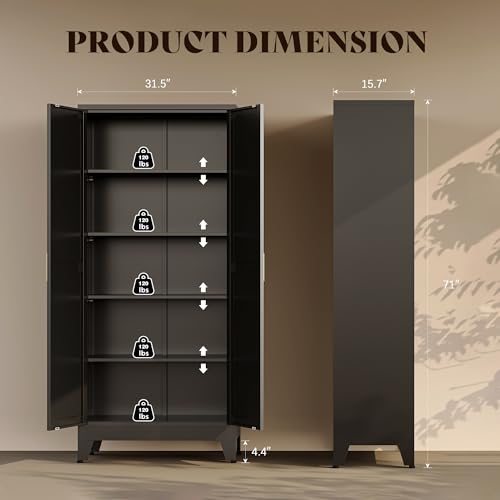 71" H Black Metal Storage Cabinets,Garage Storage Cabinet,Tall Pantry Cabinet with Doors,Kitchen Food Storage Cabinet,Farmhouse Storage Cabinets for Kitchen, Dining Room - color: Black, size: 71“H