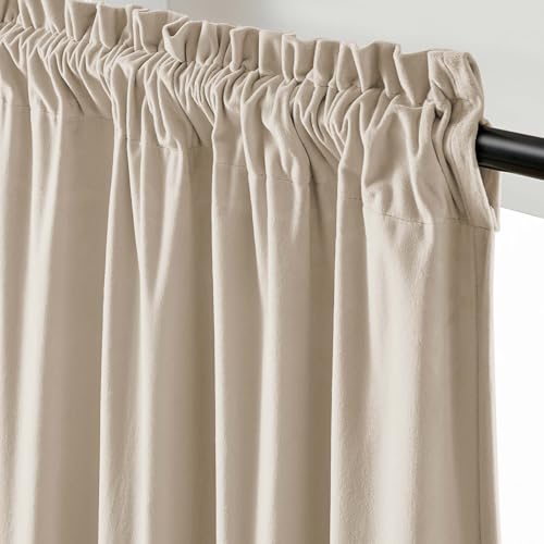 Extra Long Beige Velvet Curtains Rod Pocket 42×108 Inch 2 Panels | Soft Velvet, Room Darkening, For Tall Windows & High Ceilings, Light Shifting Texture, Elegant Drape, Cozy - color: R | Beige, size: 42"W x 108"L (Pack of 2)