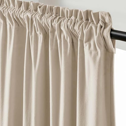Extra Long Beige Velvet Curtains Rod Pocket 52×108 Inch 2 Panels | Soft Velvet, Room Darkening, For Tall Windows & High Ceilings, Light Shifting Texture, Elegant Drape, Cozy - color: R | Beige, size: 52"W x 108"L (Pack of 2)