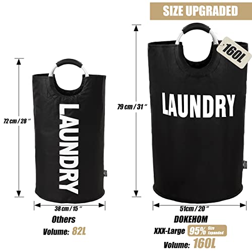 DOKEHOM 160L XX-Large Laundry Basket (7 Colors), Collapsible Laundry Bag, Foldable Laundry Hamper, Folding Washing Bin (Black, XXL) | Freestanding tall washing bin & foldable laundry bag. Extra large clothes storage basket with durable sturdy handles - co