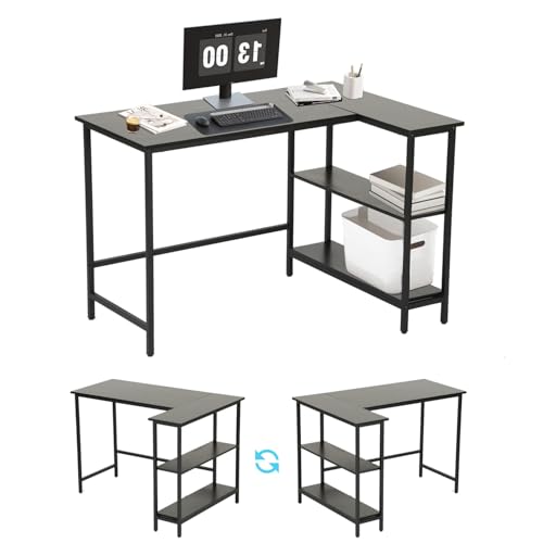 39 Inch L-Shaped Computer Desk, L Shaped Desk with Reversible Storage Shelves, Small Office Desk with Durable Metal Frame, Computer Desk L Shaped, Small L Shaped Desk for Bedroom Living Room, Black - size: 39 Inch