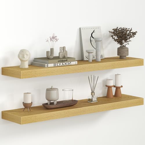 Fun Memories 36 Inch Floating Shelves - Deep Rustic Wooden Wall Shelves - Extra Deeper & Thicker Wall Mounted Storage Shelf for Bedroom, Kitchen, Farmhouse - 2 Pack, Oak - color: D. Oak, size: 36 x 8 Inch
