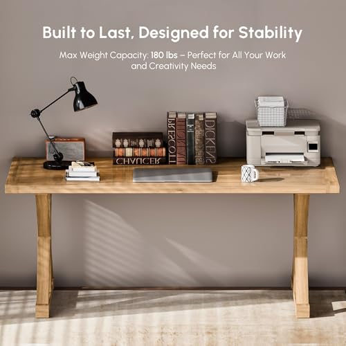 homary 70.9" Solid Wood Executive Desk, Rustic Farmhouse Home Office Desk with X-Trestle Base, Large Writing & Computer Table for Home Office, Study or Dining Space - size: 70.9"L x 31.5"W x 29.5"H