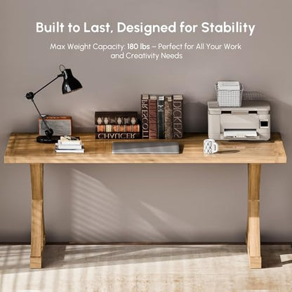 homary 70.9" Solid Wood Executive Desk, Rustic Farmhouse Home Office Desk with X-Trestle Base, Large Writing & Computer Table for Home Office, Study or Dining Space - size: 70.9"L x 31.5"W x 29.5"H