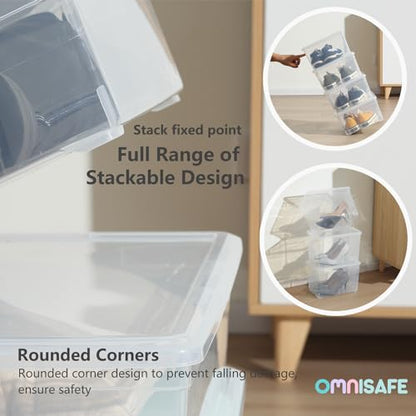 Stackable Plastic Storage Shoebox, BPA-Free Nestable Container with Latching Lid to Organize Shoes, See-Through Box for Home and Office, Multi-Purpose Clear Bins (12 Pack 6 Quart) | BPA-Free, Nestable, Home and Office, Latching Lid, Multi-Purpose