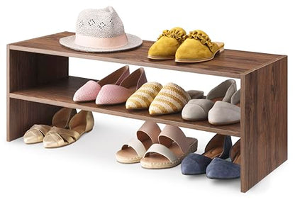 Whitmor Wood Stackable 2-Shelf Shoe Rack, Walnut, 31 inches - color: Brown, size: 31 INCH