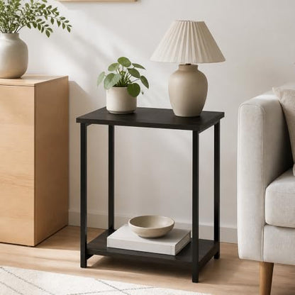 2-Tier Modern End Table with Metal Frame, Open Shelf Night Stand, Easy Assembly Side Table, Bedside Table, for Bedroom, Living Room, Espresso - color: Espresso, size: 2 Tier, Set of 1