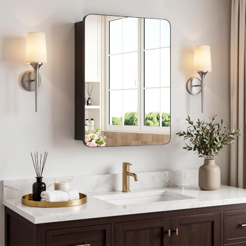 16x20 Medicine Cabinet with Mirror, Black Aluminum, Pre-Assembled | Bathroom mirror with storage, 3 adjustable acrylic shelves, Tempered Glass Mirror - size: 16" x 20"