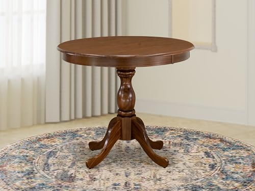 East West Furniture AMT-AWA-TP Antique Kitchen Table - a Round Dining Table Top with Pedestal Base, 36x36 Inch, Walnut - color: Walnut