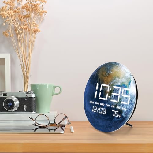 Digital Desk & Shelf Clock, LED Moon/Earth Design, Temperature Display, 7.87 x 7.87 inches (Earth, 7.87 INCH) - color: Earth, size: 7.87 INCH