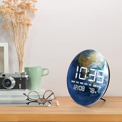 Digital Desk & Shelf Clock, LED Moon/Earth Design, Temperature Display, 7.87 x 7.87 inches (Earth, 7.87 INCH) - color: Earth, size: 7.87 INCH