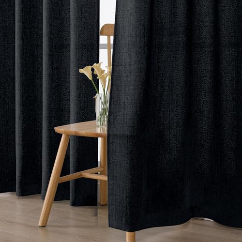 Chyhomenyc Extra Long Black Curtains 108 Inches Long for Living Room, Light Filtering Textured Window Curtains, Soft Airy Rod Pocket Curtain for Bedroom, 50Wx108L, 2PCS, 9FT - color: Black, size: 50"W x 108"L (Pack of 2)
